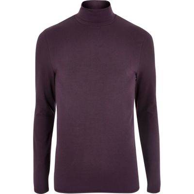 Purple muscle fit roll neck T-shirt